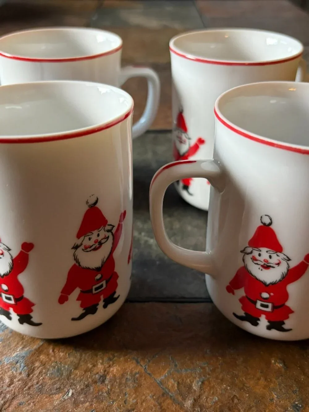 Vintage Georges Briard waving Santa mugs set of four circa 1971